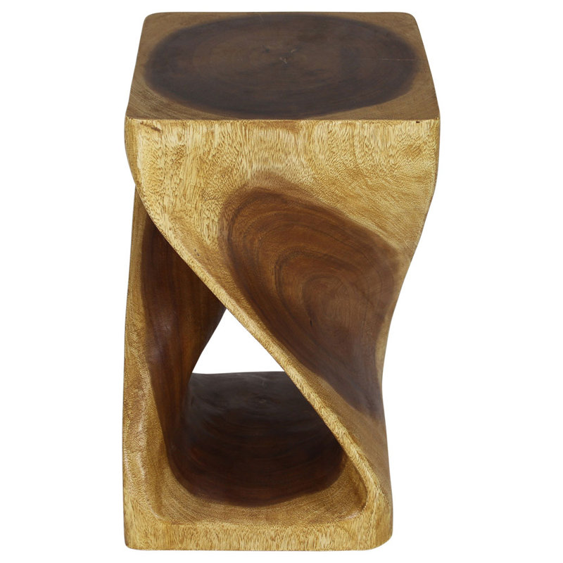 Amardev Abstract Solid Wood End Table, H 20 po x l 12 po x P 12 po, Chêne antique