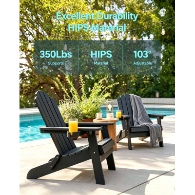 Outdoor Folding Adirondack Chair With Cup Holder Easy to Assemble and Comfortable Adirondack Chairs All Weather Composite Plastic Chair for Outside Fire Pit Patio Lawn Garden Backyard Use