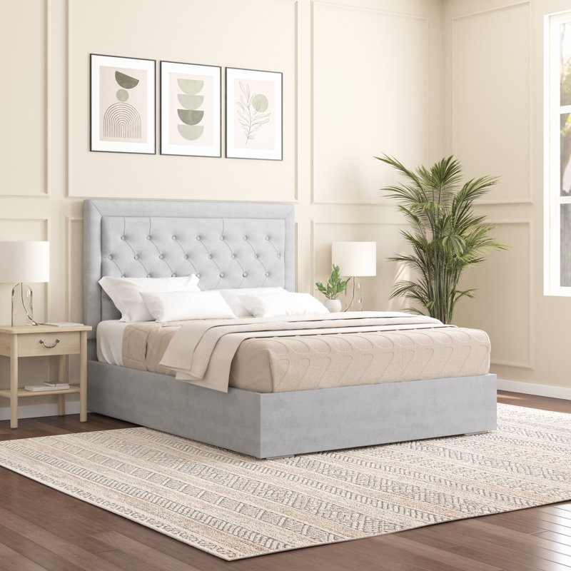Merissa Upholstered Bed Frame, Single (3'), Light Silver