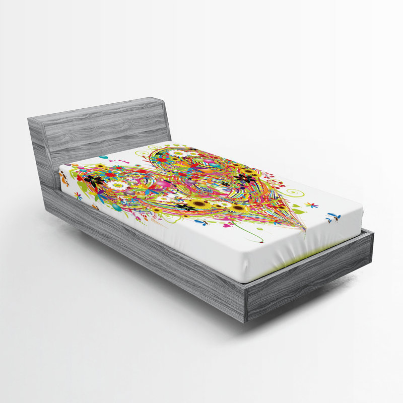 Ambesonne Heart Fitted Sheet 2-Pack Watercolor Love White Multicolor, Twin Fitted Sheet