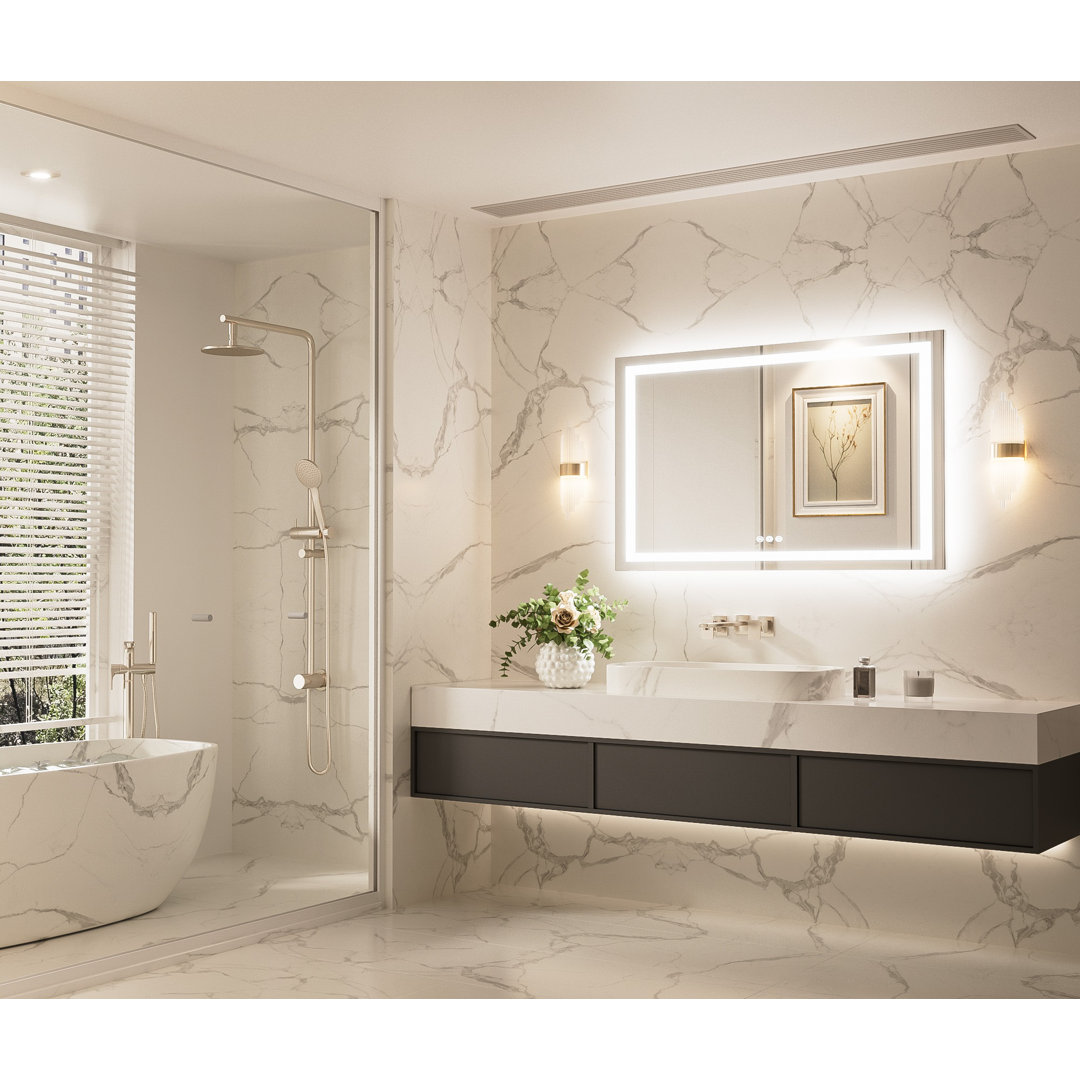 Katyusha Super Bright LED Lighted Bathroom Vanity Mirror 3-Color Temperature  Frontlit & Backlit Dimmable & Anti-Fog Ivy Bronx 