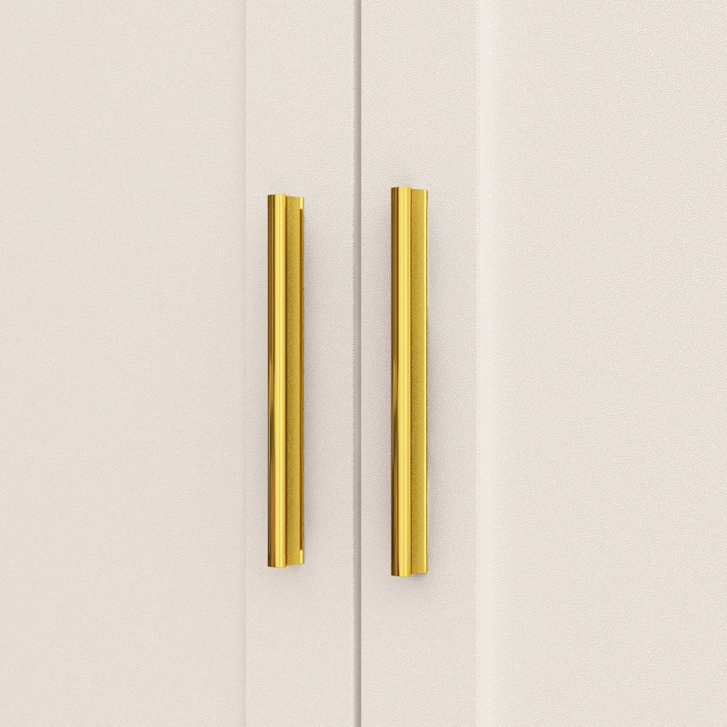 Armoire moderne à 4 portes avec rangement à tiroirs multiples et poignées dorées - Organisateur de garde-robe autoportant l 63 po