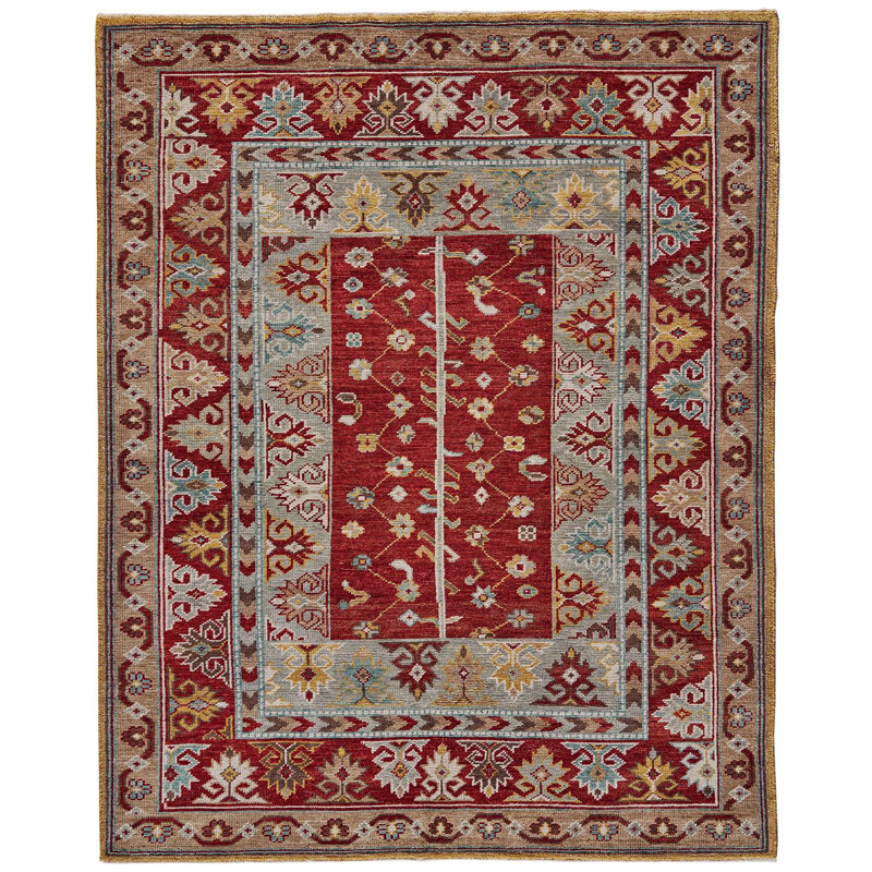 Tapis à bordure traditionnel rouge / bleu / brun Nyeka 2 pi x 3 pi, Rectangle 2 pi x 3 pi