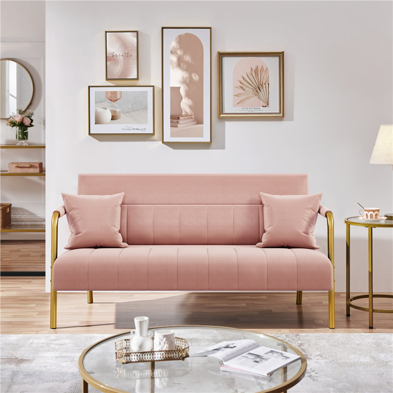 Maddison 56.5'' Upholstered Sofa with Two Pillows, Pink Velvet