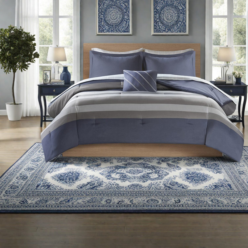 Ensembles de literie complète certifiés en polyester, maison de chambre à coucher à rayures moderne