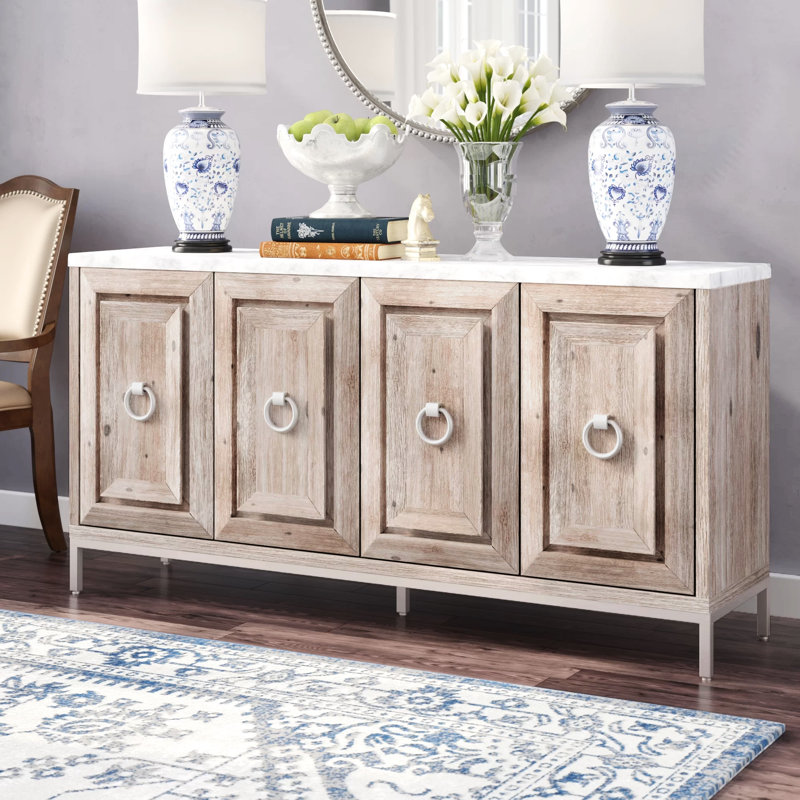 Fitz 71'' Sideboard, Brushed Stainless Steel/Natural Gray