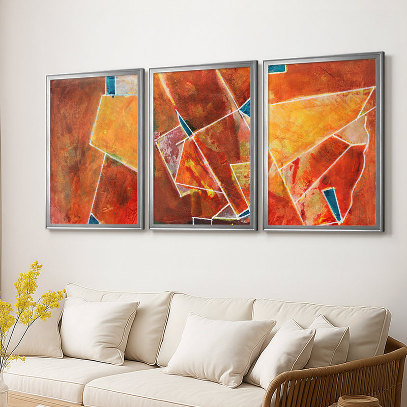 Primaire - 3 pièces sur toile tendue avec châssis encadré, H 19 po x l 27 po, Argent argent