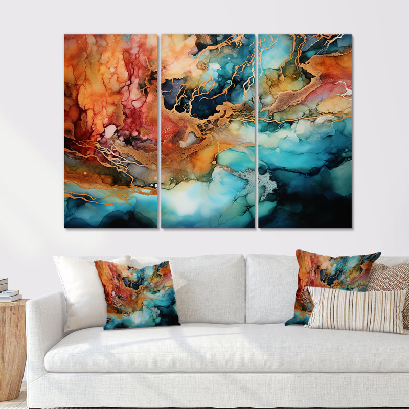 «Dreamscape Lakes Rivers, encre liquide paysage II», ensemble d'art sur toile, H 28 po x l 36 po x P 1 po, Toile tendue