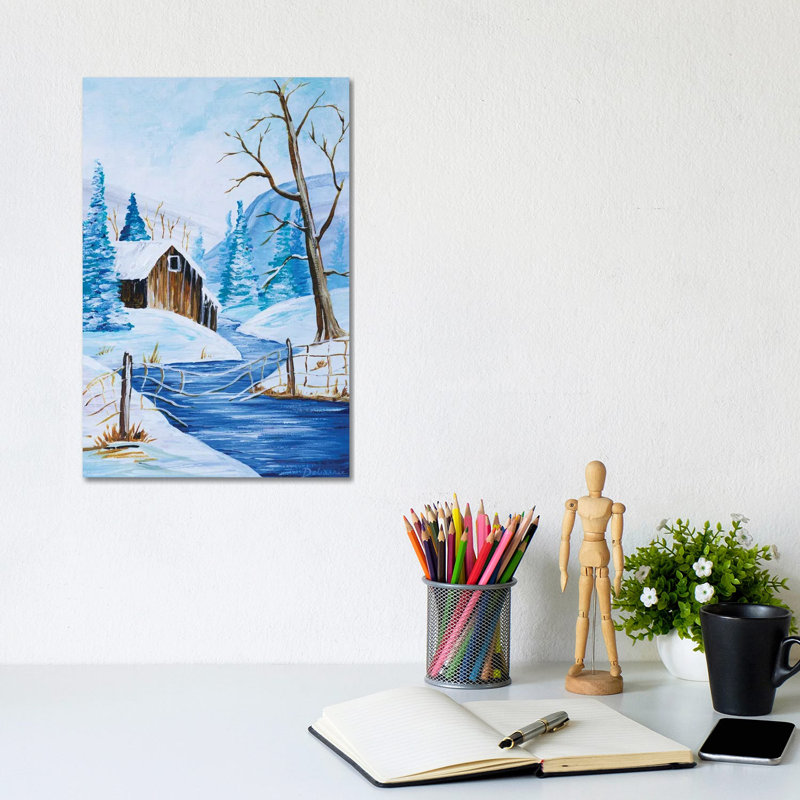 Cabin By The River by Debasree Dey - Gallery-Wrapped Canvas Giclée on Canvas, No Frame, 20.32 cm H x 30.48 cm W