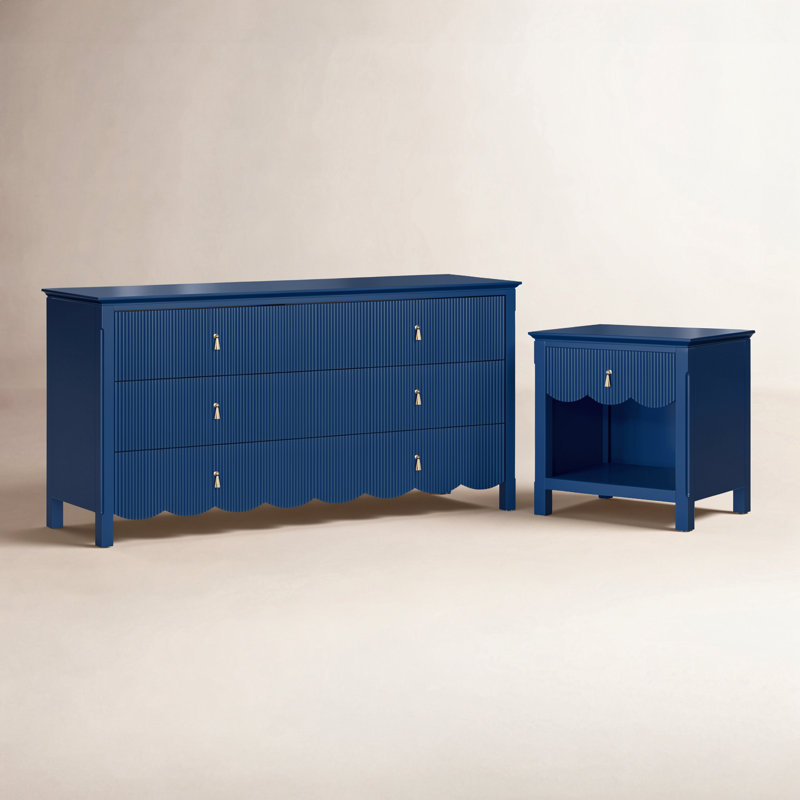 Table de chevet 1 tiroir et commode 6 tiroirs Sofia, Bleu