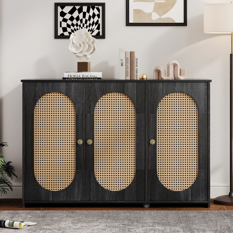 Retro 3-Door Sideboard with Large Storage Space, Antique Black