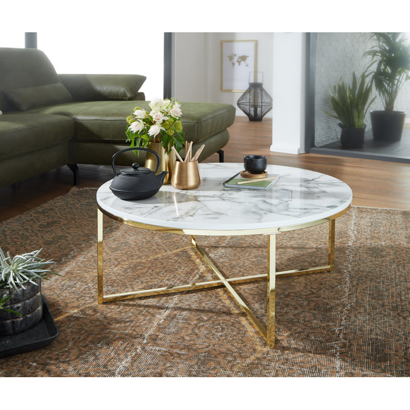 Oglesby Cross Legs Coffee Table, White/Gold, 36cm H x 80cm W x 80cm D