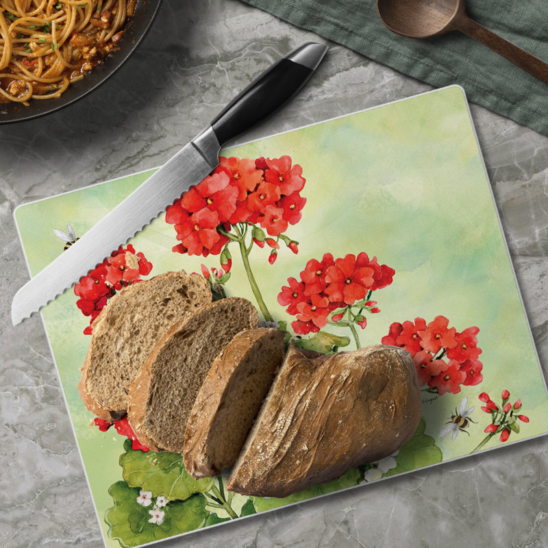 Nature's Grace Floral Tempered Glass Cutting Board 10" x 8"