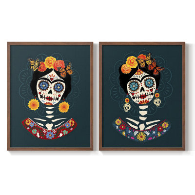«Bright Day of the Dead», impression encadrée de qualité supérieure - prête à être accrochée - aucun clou requis - aucun clou requis