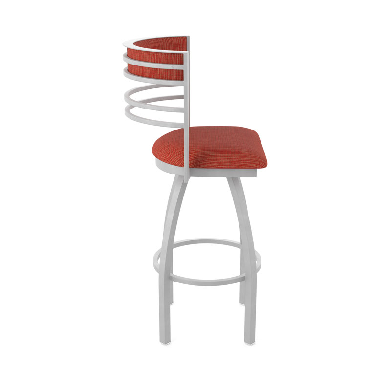 Hunter Swivel Stool, Nickel anodisé, Tabouret de bar (siège d'une hauteur de 36 po), Tissu graphique coquelicot