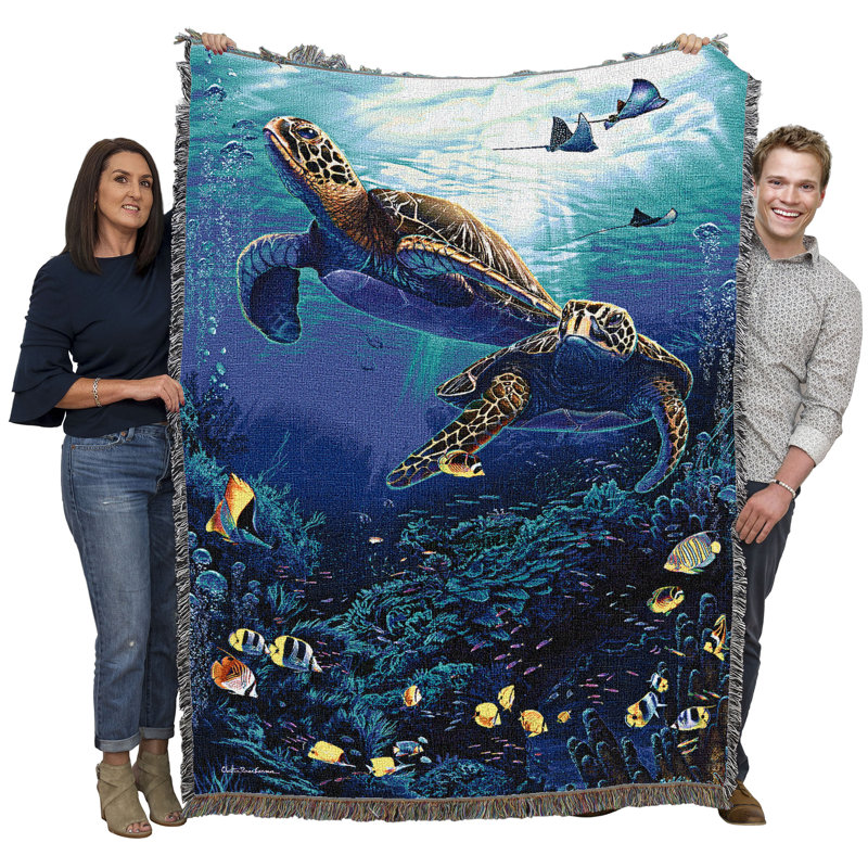 Couverture « Turtle Trails » de Pure Country Weavers, par Christian Riese Lassen - Jeté en tapisserie tissée en coton, fabriquée aux États-Unis (72 x 54 pouces)