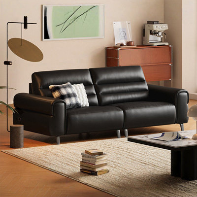 Black Genuine Leather Modular Sofa cushion Threeseat