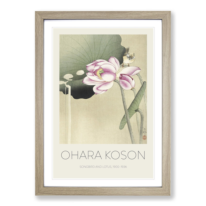 Songbird and Lotus - Picture Frame Painting, 36cm H x 27cm W x 2cm D, Oak