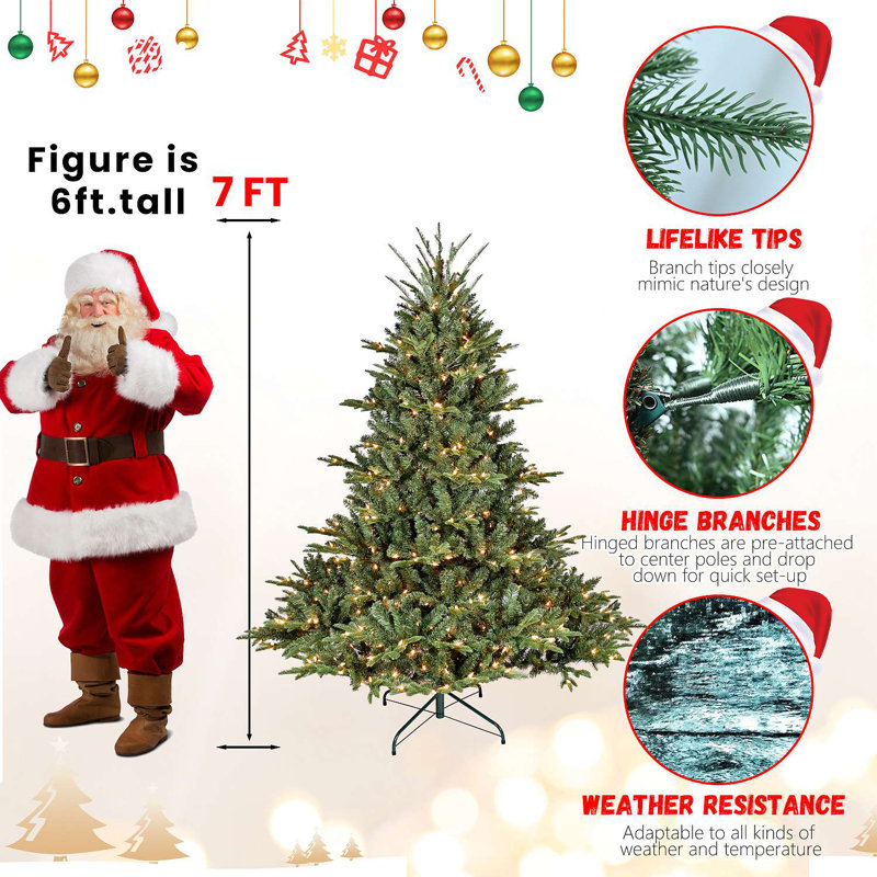 Arbre de Noël 9 pi pleine forme avec 1 100 lumières UL - branches mixtes en PE / PVC, 3451 pointes, base large pour les espaces spacieux, structure à charnières, support en métal stable