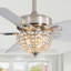  Ventilateur de plafond 2 lumières en cristal Darisha avec télécommande, classique, traditionnel, bureau, salon, salle familiale, chambre à coucher 52 po
