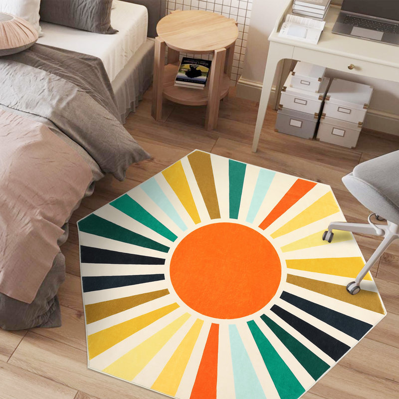 Mignon tapis lavable à la machine Sunburst, Nouveauté 4 pi 7 po x 4 pi