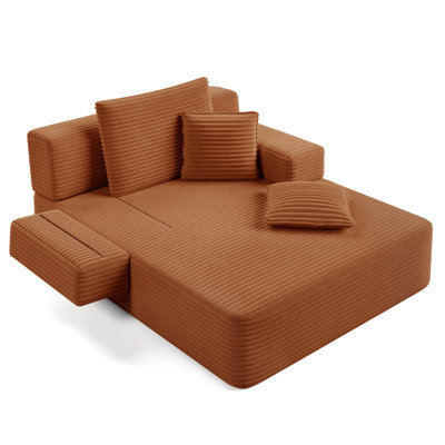 Luxueuse chaise longue en velours côtelé moelleux avec 3 coussins, canapé-lit convertible avec poche de rangement, conception sans cadre et mousse de compression pour les petits espaces, salon, appartement