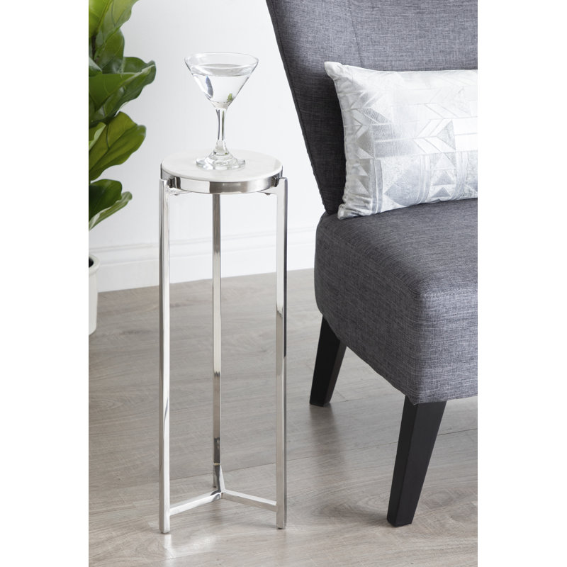 Eveland Round Metal Drink Table, White, Silver