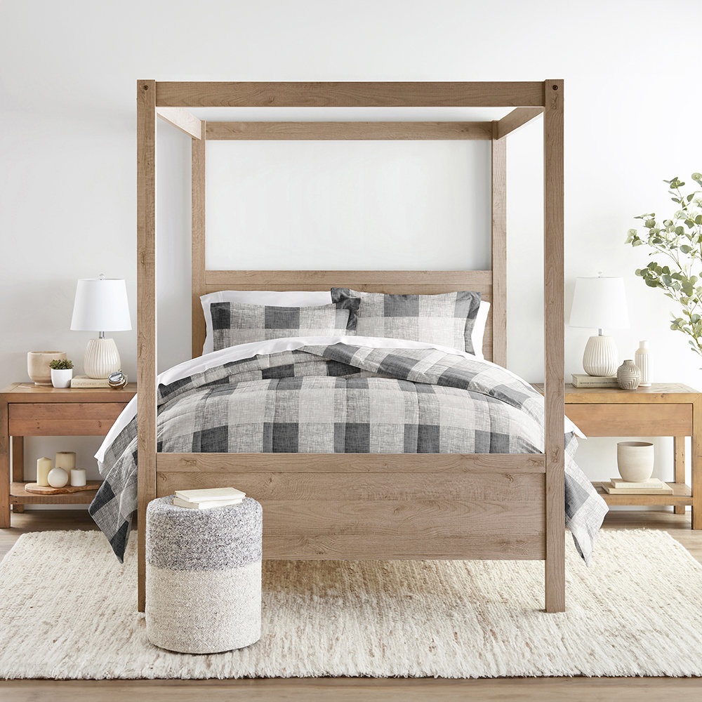 Gingham Microfiber All Season Down-Alternative Comforter Becky Cameron 