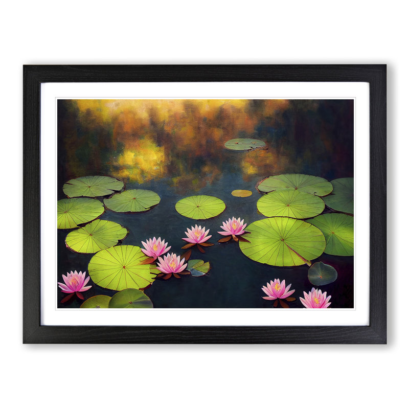 Delightful Water Lily Pond - Single Picture Frame Print, Black, 46cm H x 64cm W x 2cm D