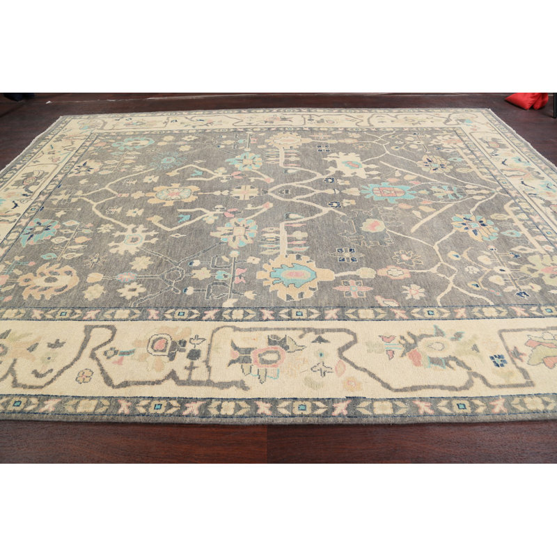 Tapis unique en laine noué à la main Oushak nouvel âge de 8 pi 8 po x 11 pi 6 po gris