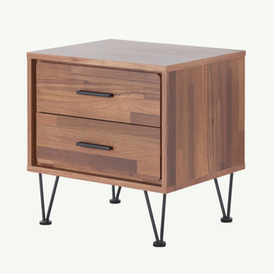 Walnut 2-Drawer Accent Table With Hairpin Legs
