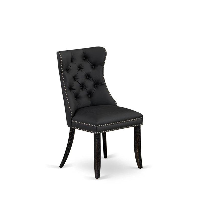 L'ensemble de salle à manger 7 pièces Xtenczar contient une table rectangulaire Xtenczar et 6 chaises modernes en tissu de polyester gris foncé, 44 x 100 pouces, noir sablé