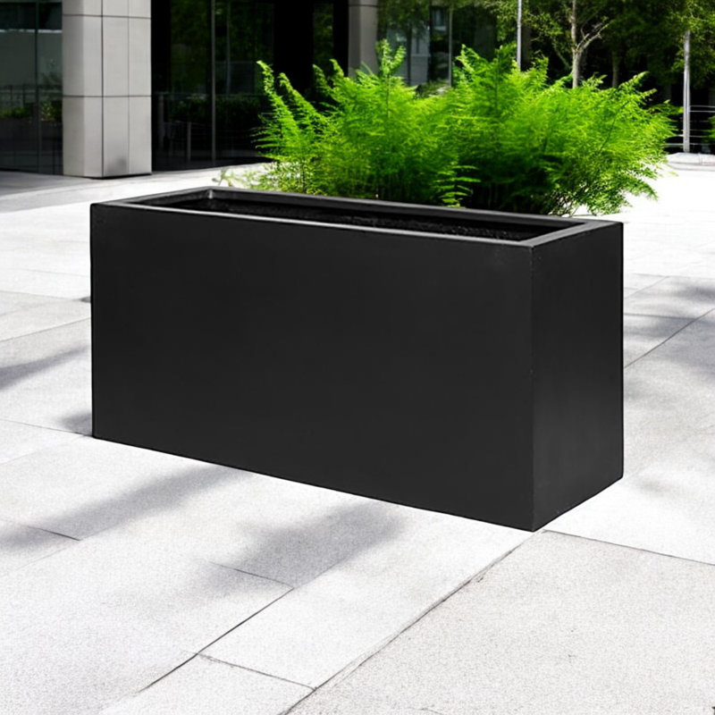 Modern Rectangular Fiberglass Planter, 15" H x 31" W x 12" D, Black