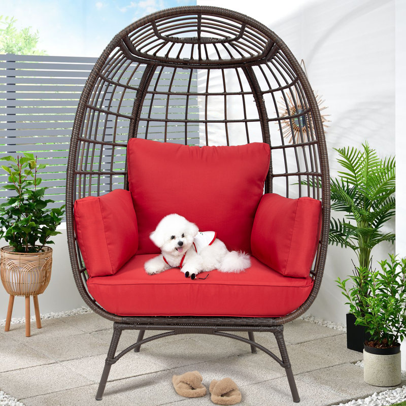 Fauteuil de patio avec coussins Cuccia, Brun, Rouge