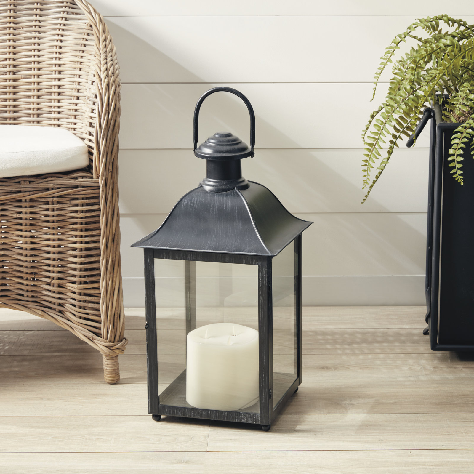 Idora Lantern, 23" H x 11.5" W x 11.5" D, Black
