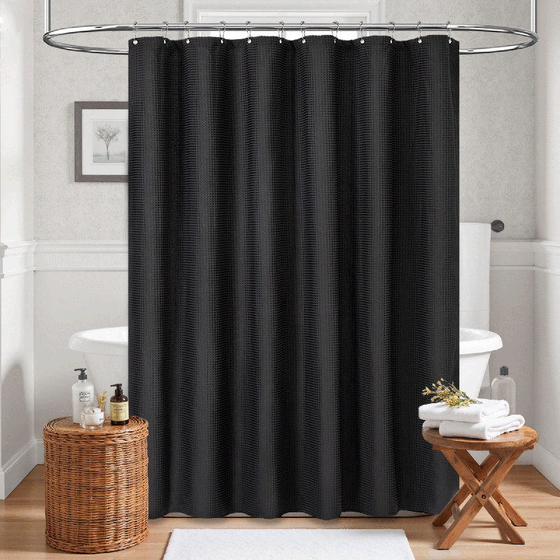 Rideau de douche moderne à tissage gaufré avec crochets en plastique inclus, H 72 po x l 72 po, Noir