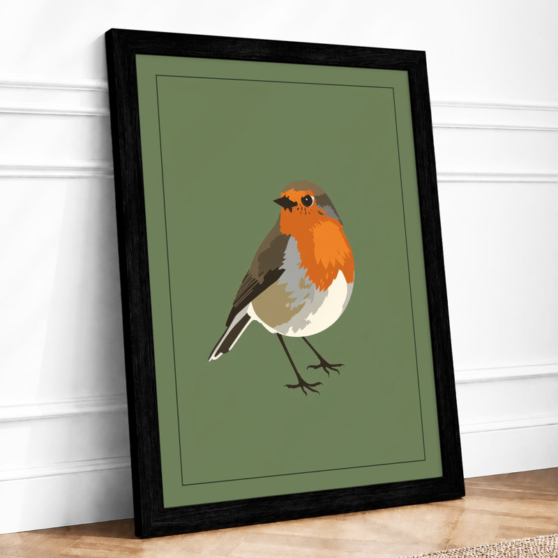 Winter Robin Minimalist - Framed Print, Black, A4 - 29.7 x 21.0 cm