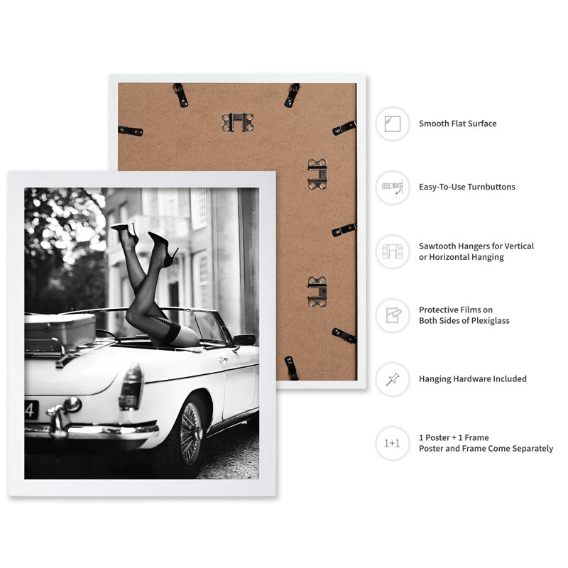 High Heels In Classic Car, H 16 po x l 20 po, Affiche, Encadrement blanc