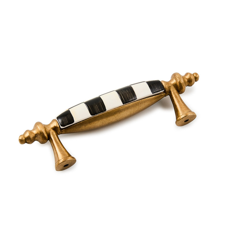 Courtly Check Brass Drawer Pull, Brass/Black/White