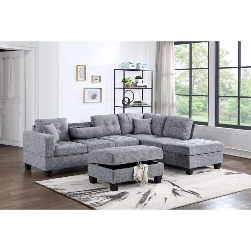 Azruddin Reversible Sectional Sofa with Storage Ottoman