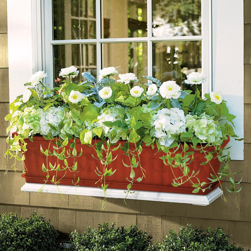 Window Box Planter, 17 Inches Flower Window Box Rectangu..., Red, 6