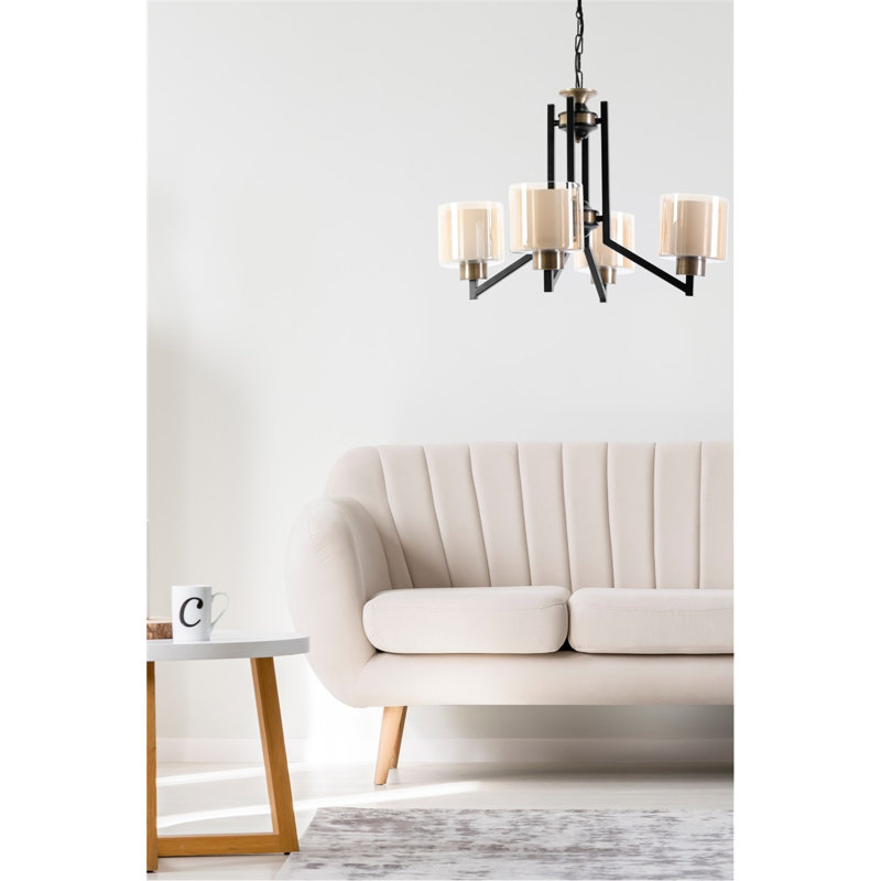 Lustre classique à 4 lumières avec abat-jour Mahaney, Noir