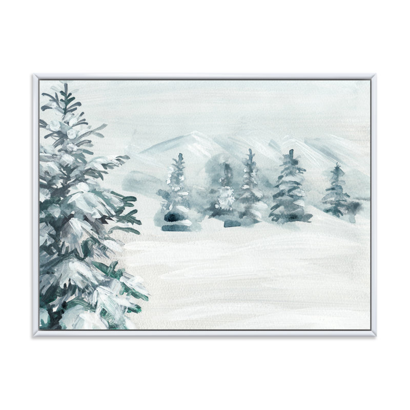 Snowy Pine Trees - Paysages, art mural, Toile blanche encadrée, H 16 po x l 32 po x p 1 po