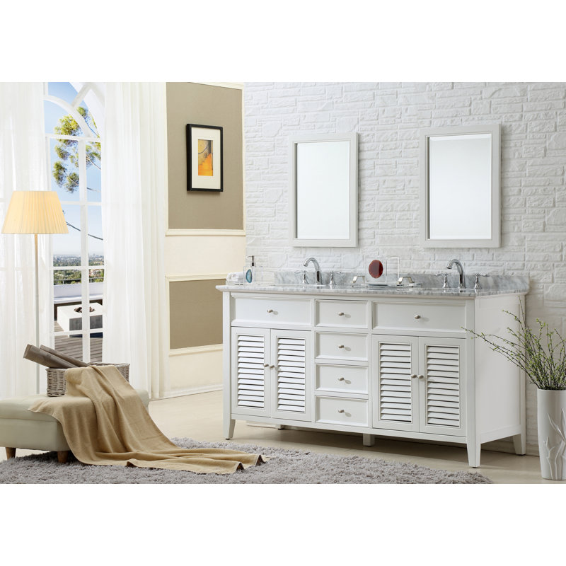 Ensemble de meuble-lavabo double 70 po Glover, Marbre de Carrare blanc, Blanc