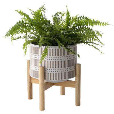 Pot de fleurs en céramique pour plantes, pot d'intérieur de 18,5 cm avec support