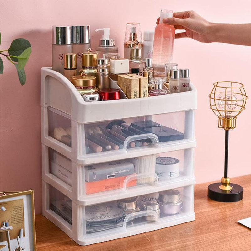 Rangement de maquillage avec 3 tiroirs de rangement en plastique pour vitrines de maquillage