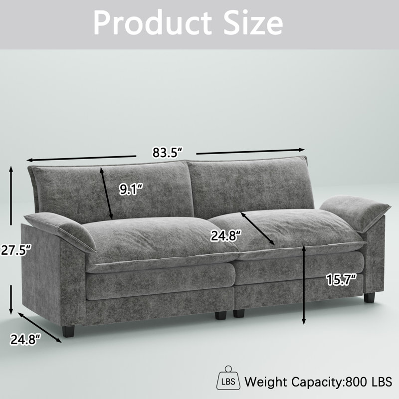 83.5" Chenille Modern Sectional Couch Sofas for Living Room, Loveseat Couches, Gray