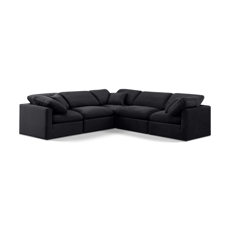 Itala Velvet L-Shaped Sectional Reversible, Black Velvet