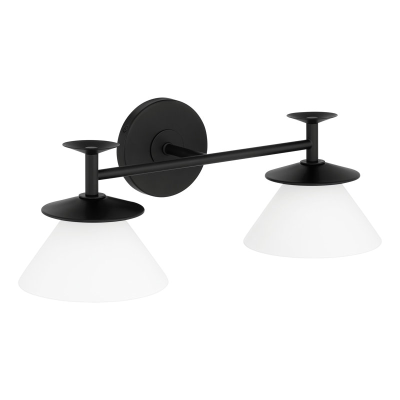 Éclairage pour meuble-lavabo 2 lumières noir mat et or champagne 20 pouces avec verre opale gravé Tekamah, Noir mat