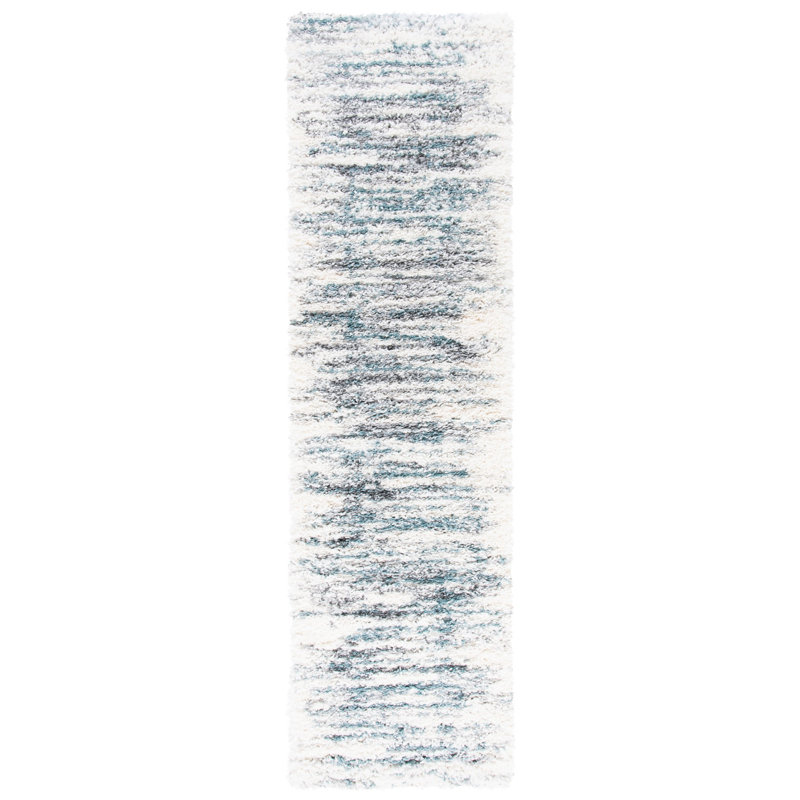 Adam Abstract Ivory/Teal Area Rug, Runner 2'3" x 6'